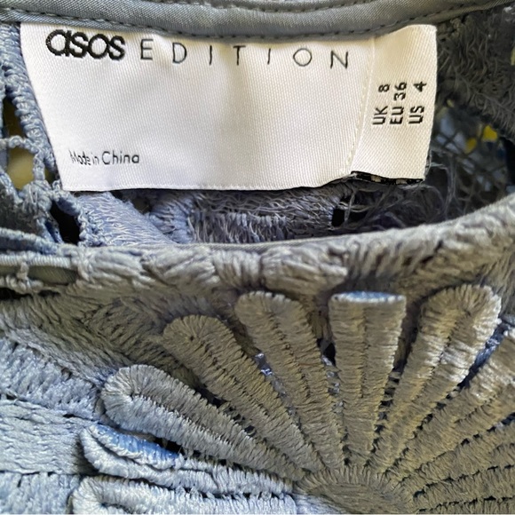 ASOS Tiered Mini Dress w/3D floral embroidery, cornflower blue, 4 - Picture 6 of 8